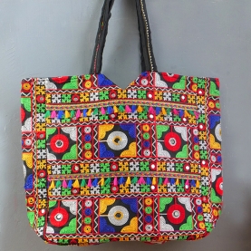 Indian handbag Matka style black and colorful