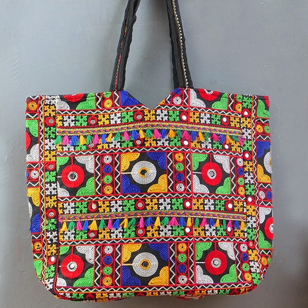Indian handbag Matka style black and colorful