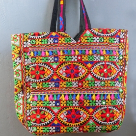 Indian handbag Matka style black and colorful
