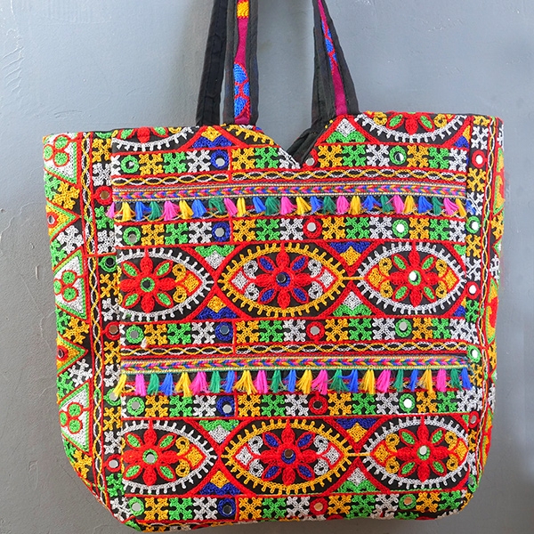 Indian handbag Matka style black and colorful