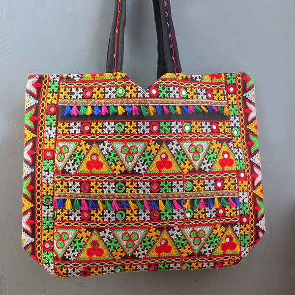 Indian handbag Matka style black and colorful