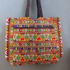 Indian handbag Matka style black and colorful