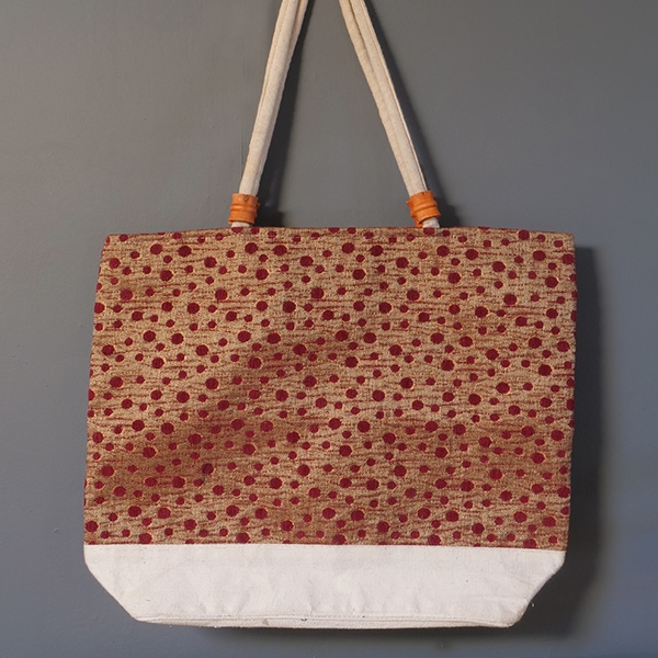 Sac cabas indien artisanal en tissu bordeaux