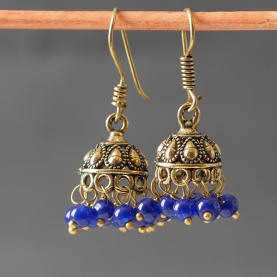 Indian earrings golden and navy blue Jhumki jewels