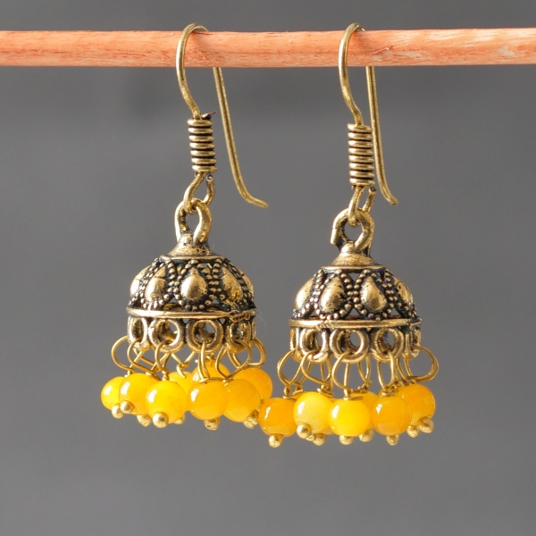Indian earrings golden and yellow Jhumki jewels