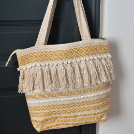 Sac à main indien en coton Boho écru et jaune