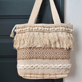 Sac à main indien en coton Boho écru et marron