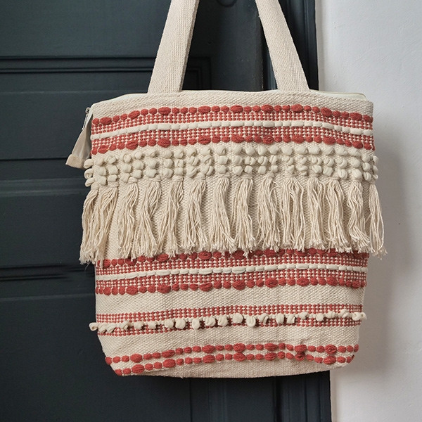 Sac à main indien en coton Boho écru et ocre