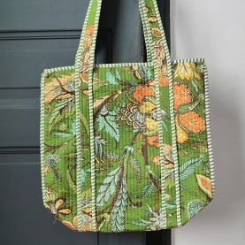 Indian cotton quilted handbag green color