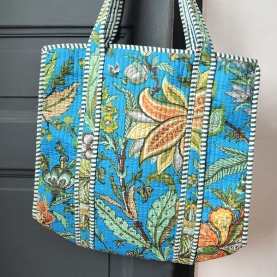 Indian cotton quilted handbag blue color