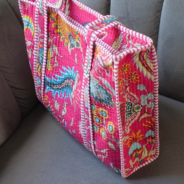 Indien Rose Tigre Imprimé Matelassé Épaule Sac Femmes Plage Coton à