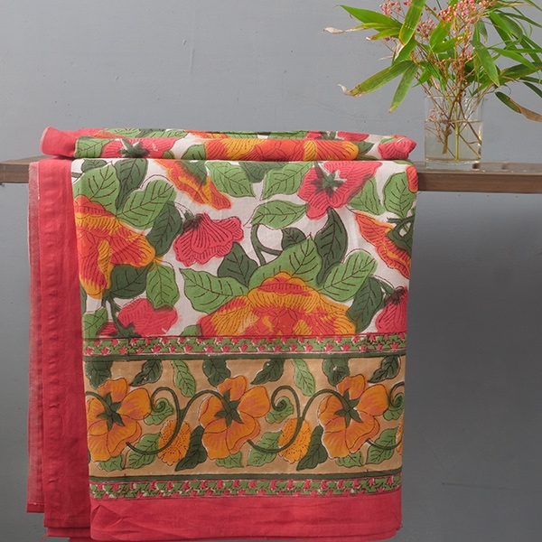 Nappe indienne en coton imprimée rouge et verte