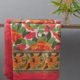Nappe indienne en coton imprimée rouge et verte