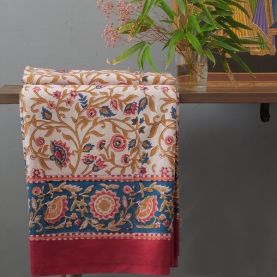 Indian printed cotton table cover maroon and blue