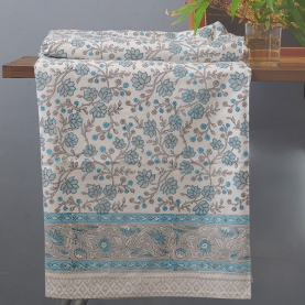 Nappe indienne en coton imprimée bleue et grise