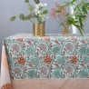 Nappe indienne en coton imprimée cyan et pêche