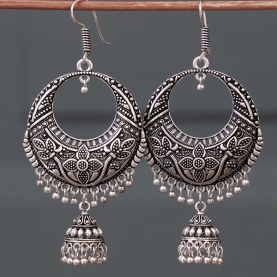 Boucles d'oreilles indiennes Jhumki argentées