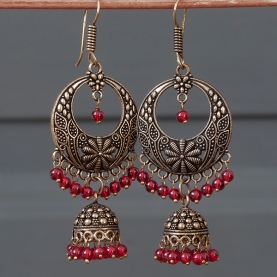 Indian earrings golden and red Jhumki jewels