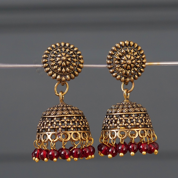 Boucles d'oreilles indiennes Jhumki dorées et rouges