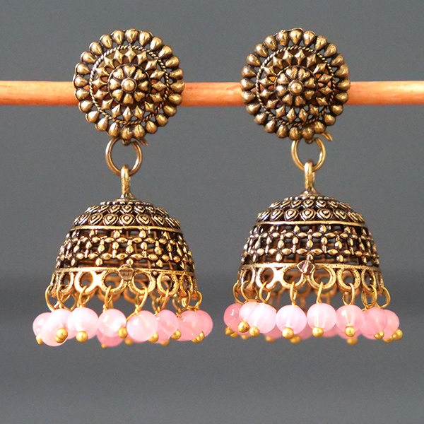 Boucles d'oreilles indiennes Jhumki dorées et roses