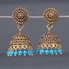 Boucles d'oreilles indiennes Jhumki dorées et cyan
