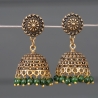 Boucles d'oreilles indiennes Jhumki dorées et vertes