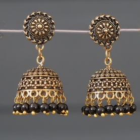 Boucles d'oreilles indiennes Jhumki dorées et noires
