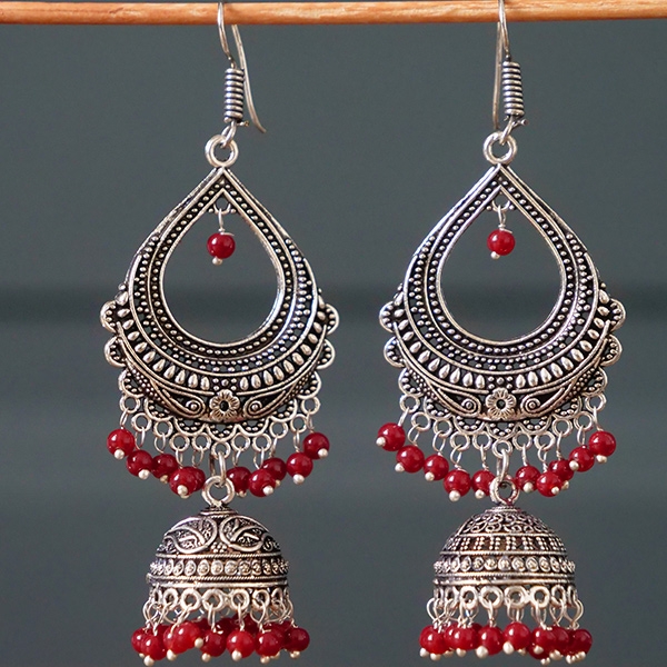 Boucles d'oreilles indiennes Jhumki sur anneaux Rouges