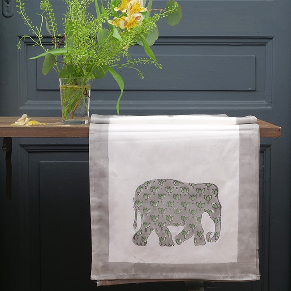 Indian handcrafted cotton table runner grey and green