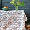 Nappe indienne en coton imprimée bleue et beige