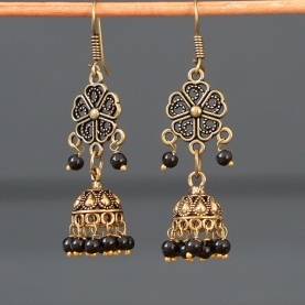 Indian earrings golden and black Jhumki jewels