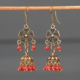 Indian earrings golden and red Jhumki jewels