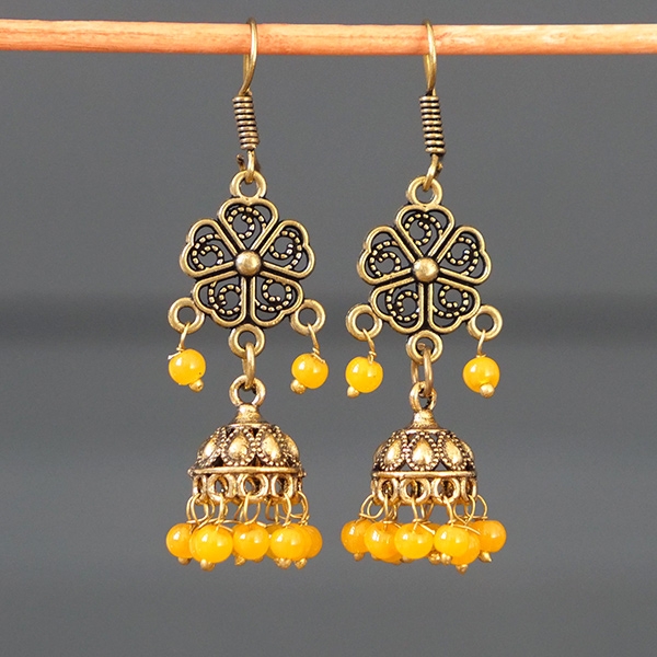 Boucles d'oreilles indiennes Jhumki dorées et jaunes