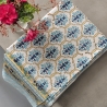 Nappe indienne en coton imprimée cyan et beige
