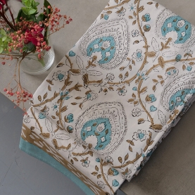Indian printed cotton table cover blue and brown
