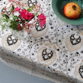 Indian printed cotton table cover grey and yellow