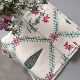 Nappe indienne en coton imprimée rose et cyan
