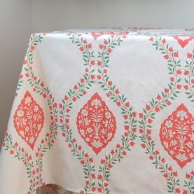 Nappe indienne en coton imprimée rose et verte