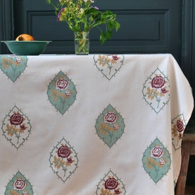 Indian printed cotton table cover green and maroon