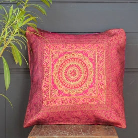 Housse de coussin indienne Benarasi rose L40