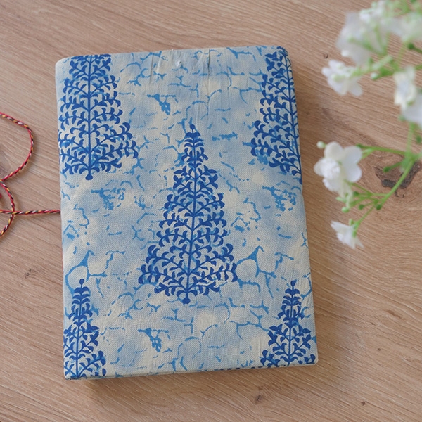 Indian handcrafted printed cotton diary blue