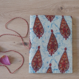 Carnet indien artisanal en coton imprimé Bleu et orange