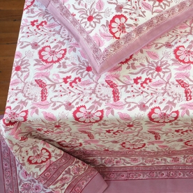 Drap de lit indien avec taies d'oreiller parme et blanc