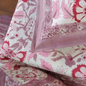 Drap de lit indien avec taies d'oreiller parme et blanc