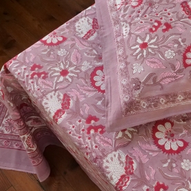 Drap de lit indien avec taies d'oreiller parme et blanc