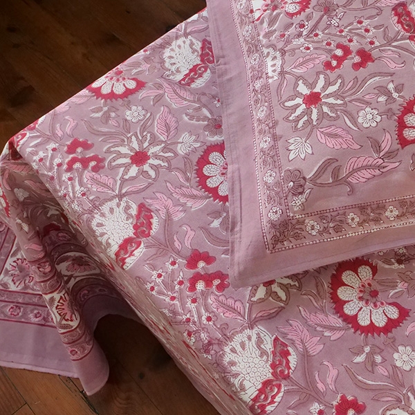 Drap de lit indien avec taies d'oreiller parme et blanc