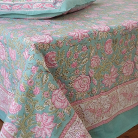 Parure de lit indienne cyan et rose