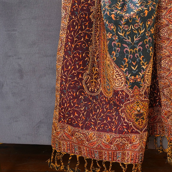 Tapis mural indien tissé Mangues bordeaux et noir