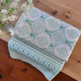 Nappe indienne en coton imprimée blanche et verte