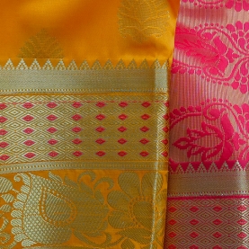 Indian saree satin fabric Orange and red